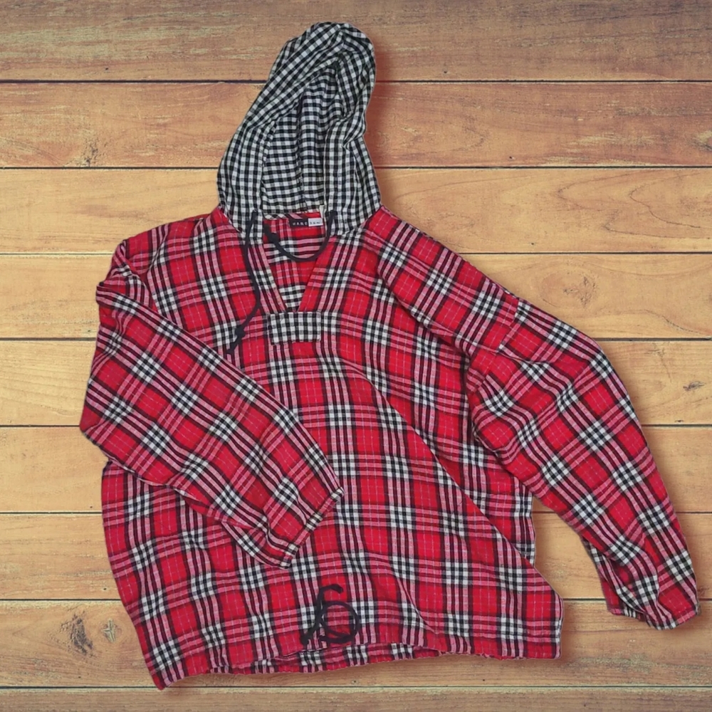 1990s Hang Ten Plaid Flannel Hoodie, Super Soft, With Pockets, Size Large,